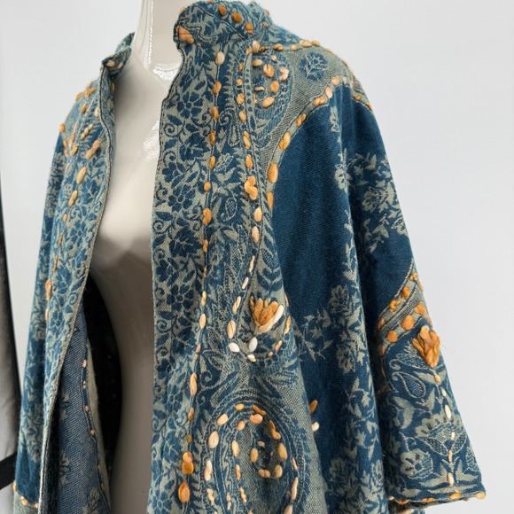 Paper Lace Womens One Size Poncho Style Cardigan Boho Embroidered  Woven Indian - Picture 5 of 13